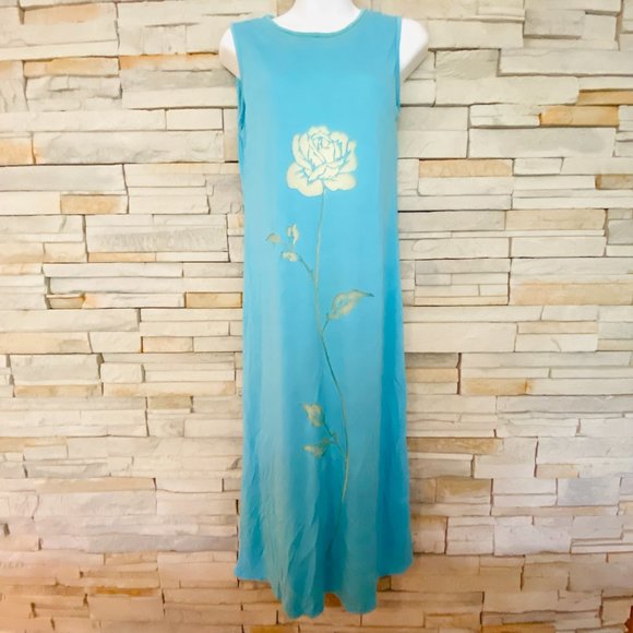 3 for 10$, Aqua Blue Ethnic Maxi Dress with Rose - Picture 2 of 4